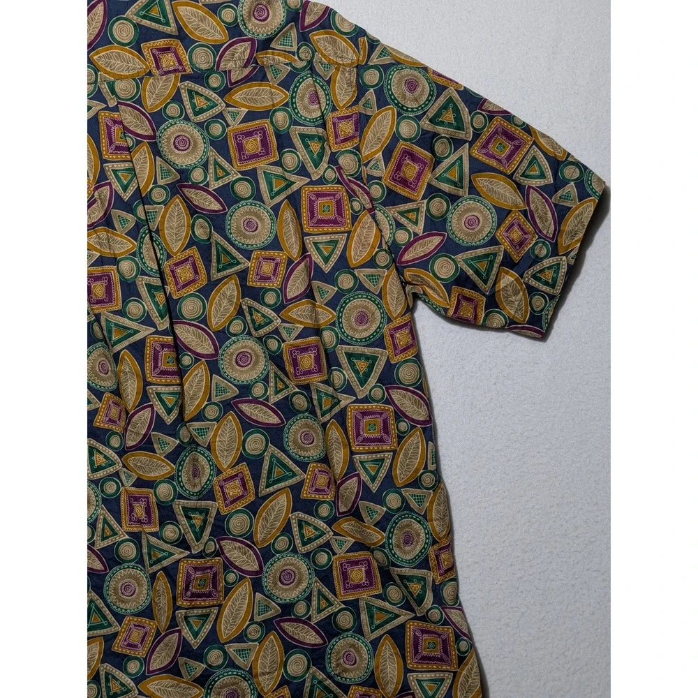 Claiborne Mens Short Sleeve‎ Button Down Shirt Geometric Print Blue Size M